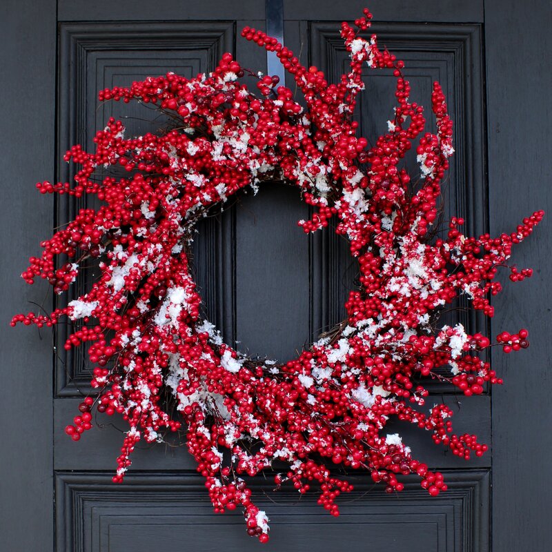 The Holiday Aisle® Waterproof Snowy Front Door Polyurethane Wreath ...